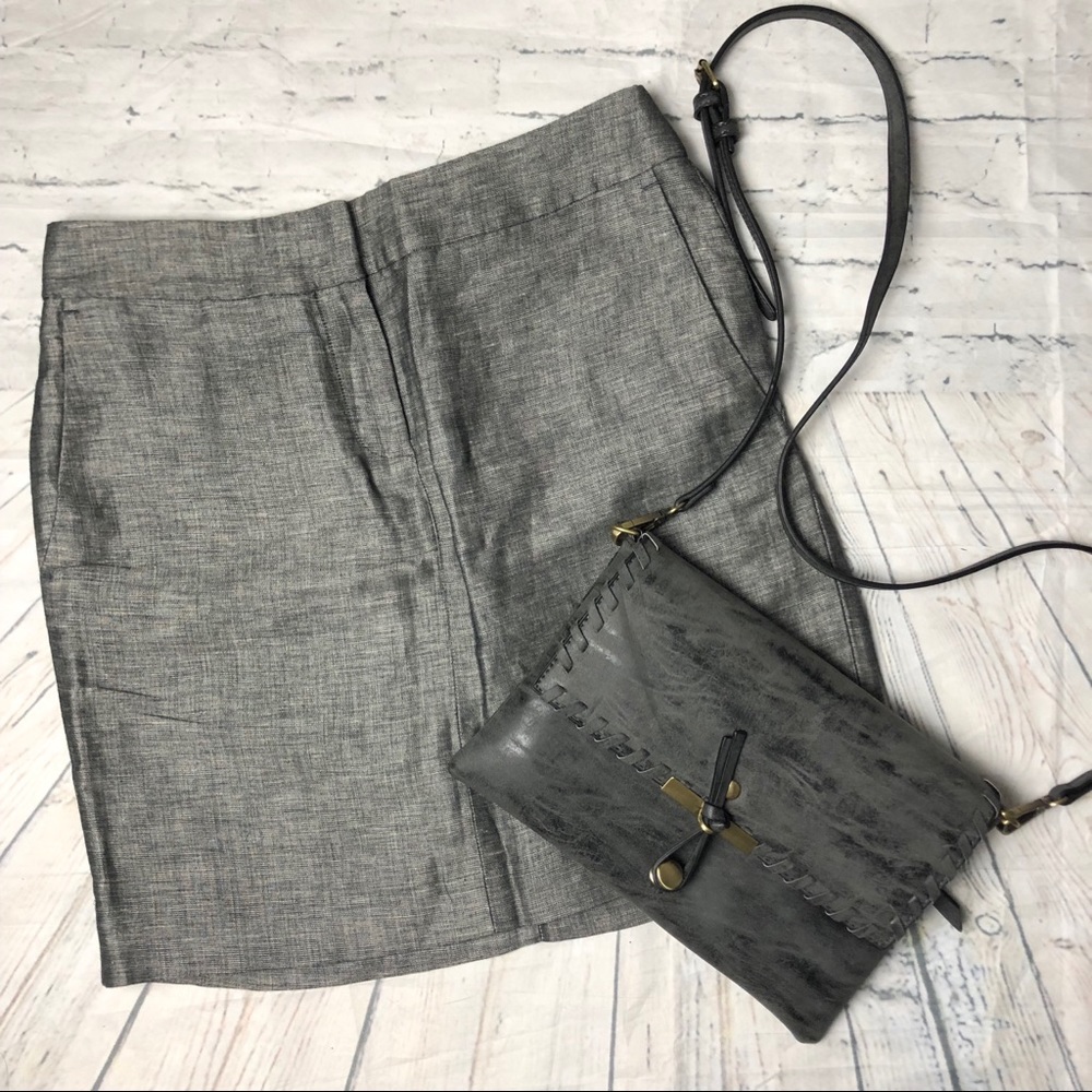 LOFT Metallic Gray Side Pocket Skirt Size 2